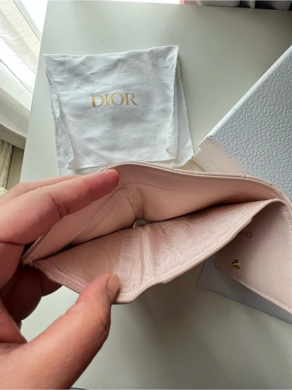 Dior Light Pink Quilted Leather Card Wallet with Gold Hardware